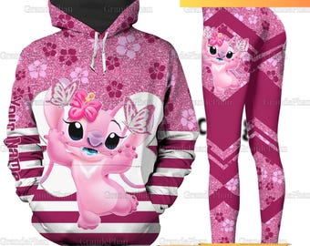 Stitch Angel Hoodie Leggings, Custom Angel Sweatshirt, Disney Stitch 3D All Over Print T-Shirt, Angel Hoodie For Mom, Disney Leggings