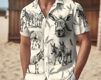 Esel Knopf Shirt, Männer Esel Shirt, Esel Hawaiihemd, Bauernhof Mädchen Shirt, Floral Esel Shirt, Minimalist Shirt, Esel Button Up Shirt
