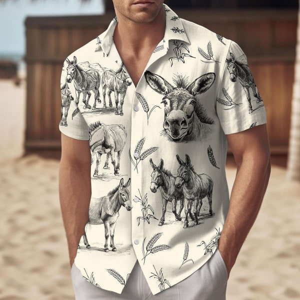 Camisa hawaiana de burro, camisa de burro divertida, camisa de burro, camisa de chica de granja, camisa de burro floral, camisa minimalista, camisa con botón de burro