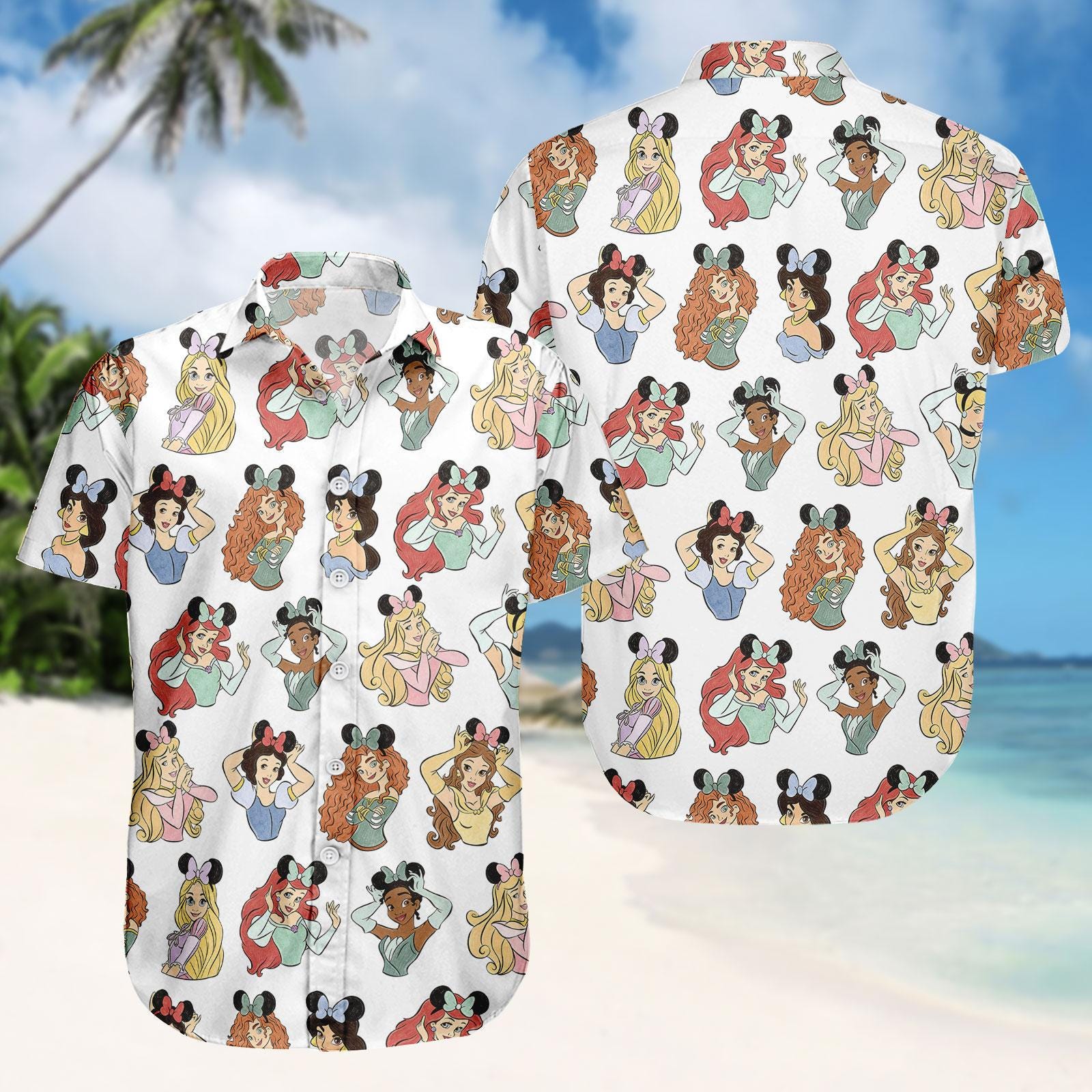 Discover Princess Hawaiian Shirt, Cartoon Swim Shorts, Disney Button Shirt, Fantasy Summer Outfit, Gift For Fans