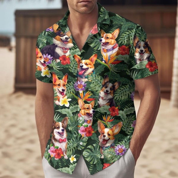 Corgi Shirt, Corgi Hawaiian Shirt, Corgi Button Up Shirt, Corgi Beach Shirt, Summer Dog Shirt, Corgi Dog Shirt, Corgi Mom Shirt