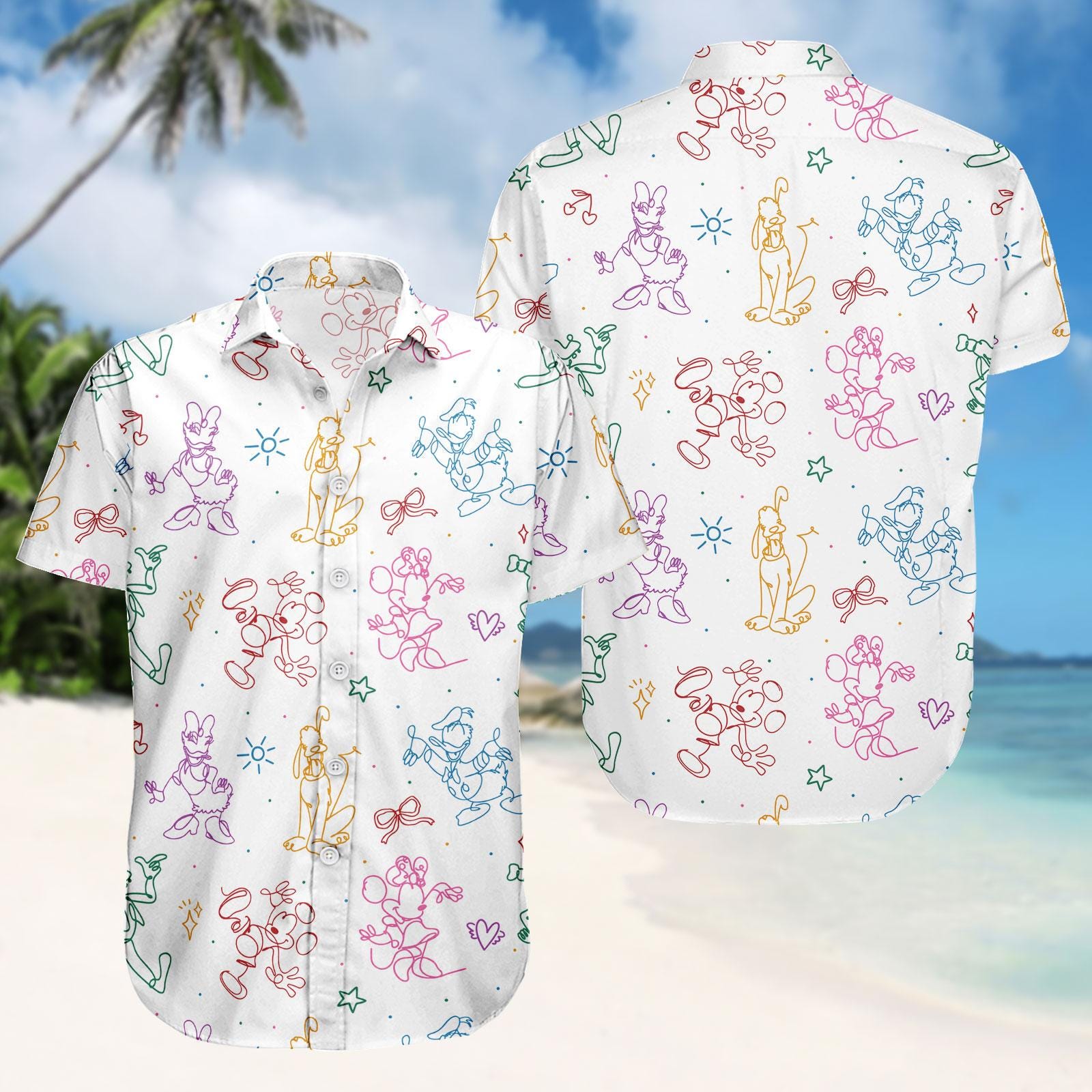 Discover Cartoon Characters Hawaiian Shirt, Fun Button Shirt, Colorful Men Shorts, Beach Outfit, Gift For Fans
