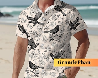 Starling Bird Button Shirt, Starling Bird Shirt Men, Bird Button Up Shirt, Birthday Boy Girl Shirt, Shirt For Bird Lover, Spring Shirt