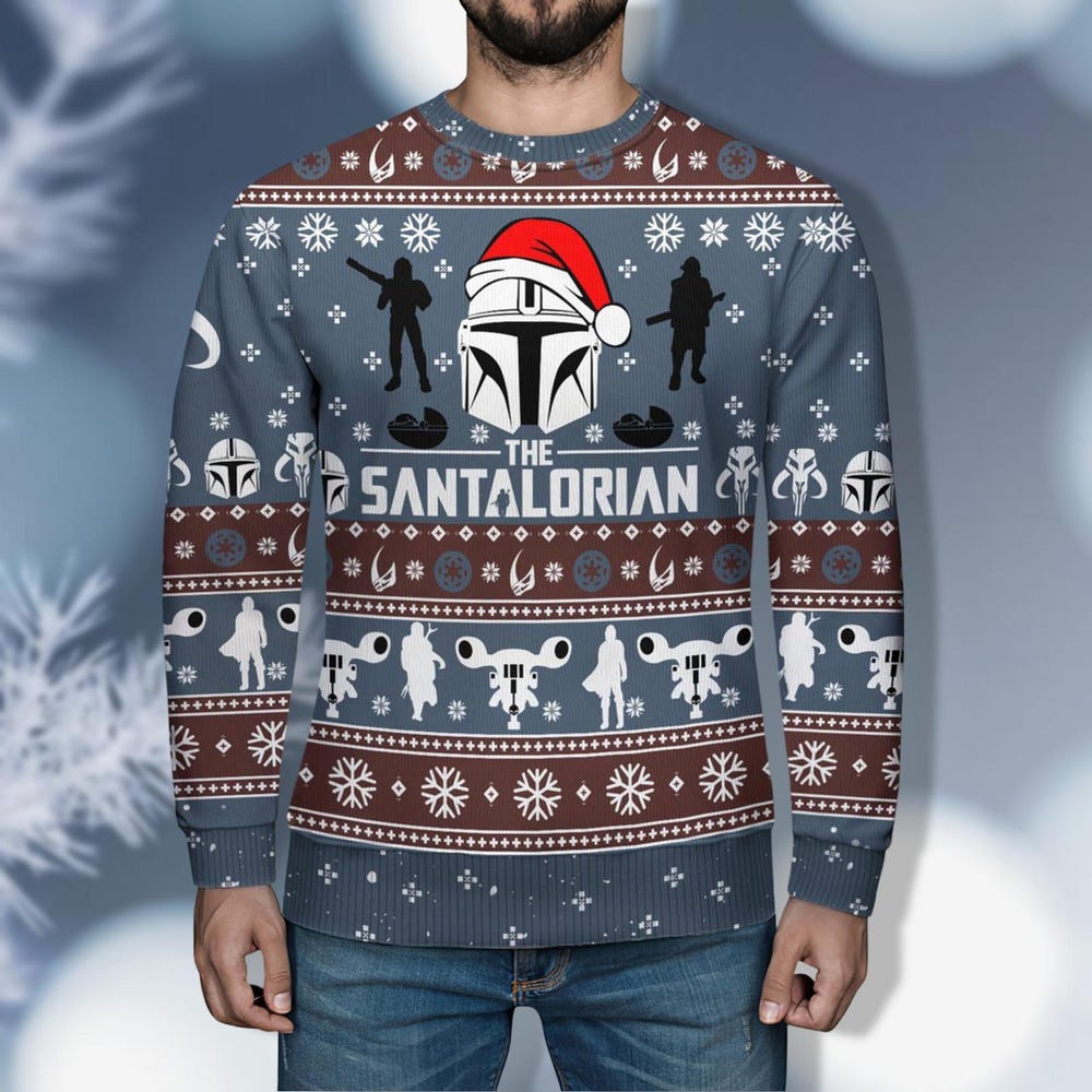Santalorian Mandalorian Christmas Ugly Sweater, Baby Yoda Shirt, Darth Vader Sweater, Family Star Wars Sweater, Ugly Christmas Sweater Bespoketshirt