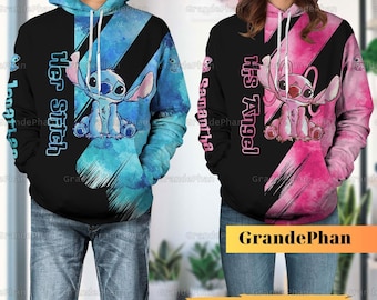 Stitch And Angel Hoodie, Disney Stitch Tee, Stitch 3D All Over Print Shirt, Customized Stitch Hoodie, Disney Honeymoon