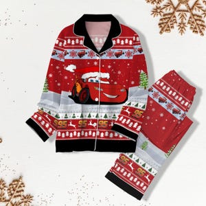 Set pigiama natalizio Disney Saetta McQueen, pigiama natalizio Disney con auto, pantaloni del pigiama da donna McQueen, pigiama natalizio Disney per tutta la famiglia
