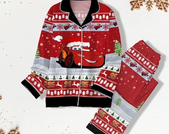 Disney Lightning McQueen Christmas Pajama Set, Car Disney Christmas Pajamas, McQueen Women Pajama Pants, Disney Family Xmas Pajama