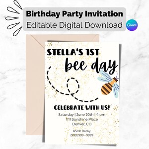 1º Dia da Abelha, Convite para Primeira Festa de Aniversário, Download Digital Canva, Modelo Editável