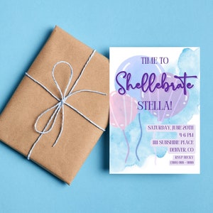 Es hora de Shellebrate invitación de cumpleaños, Shellebration Descarga digital Plantilla de Canva editable