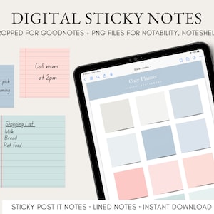 Note adesive digitali per Goodnotes e iPad, simpatici adesivi pastello per agenda, diario e taccuino, include file PNG più pre-ritagliati