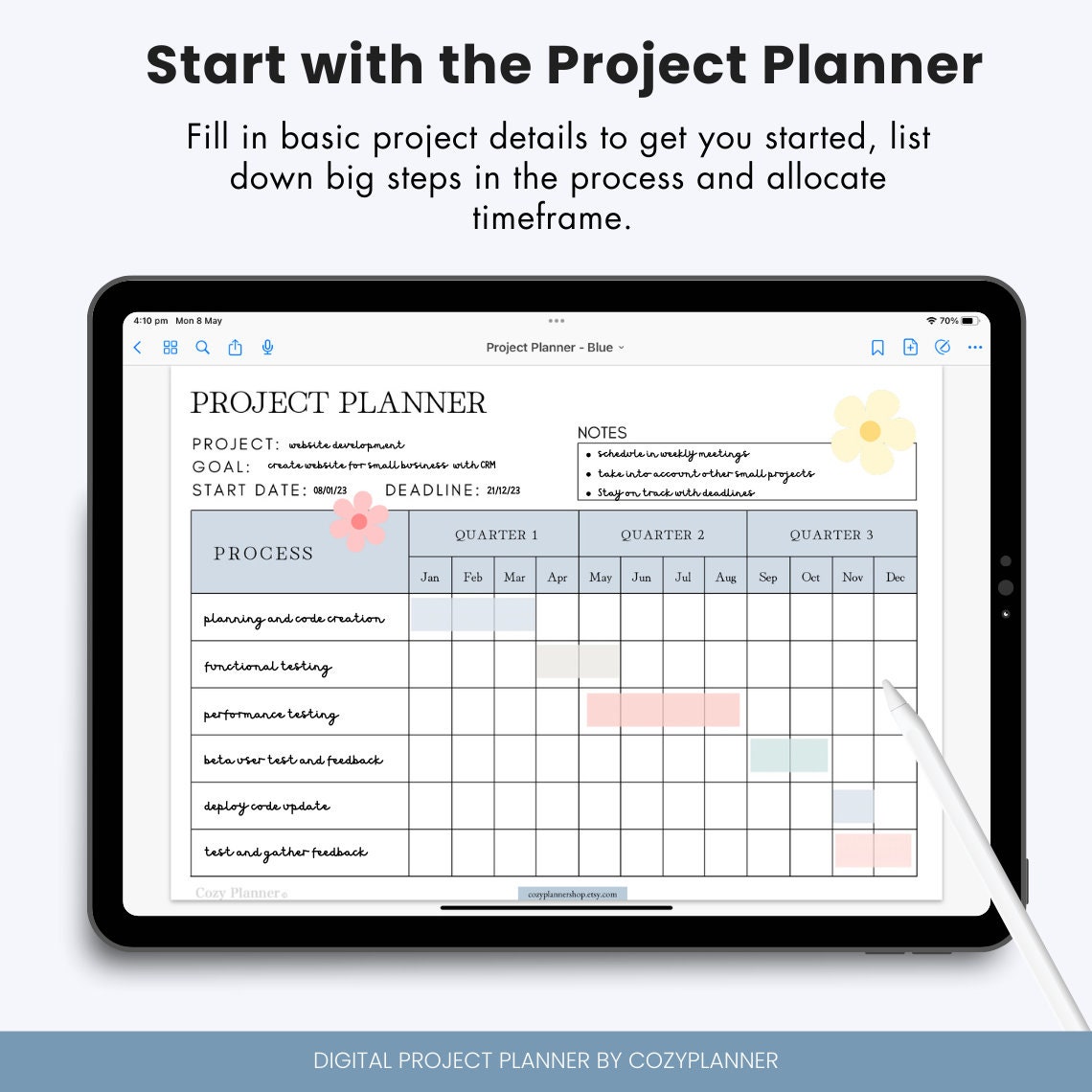 Blue Digital Project Planner for Goodnotes and Notability, for Managing ...