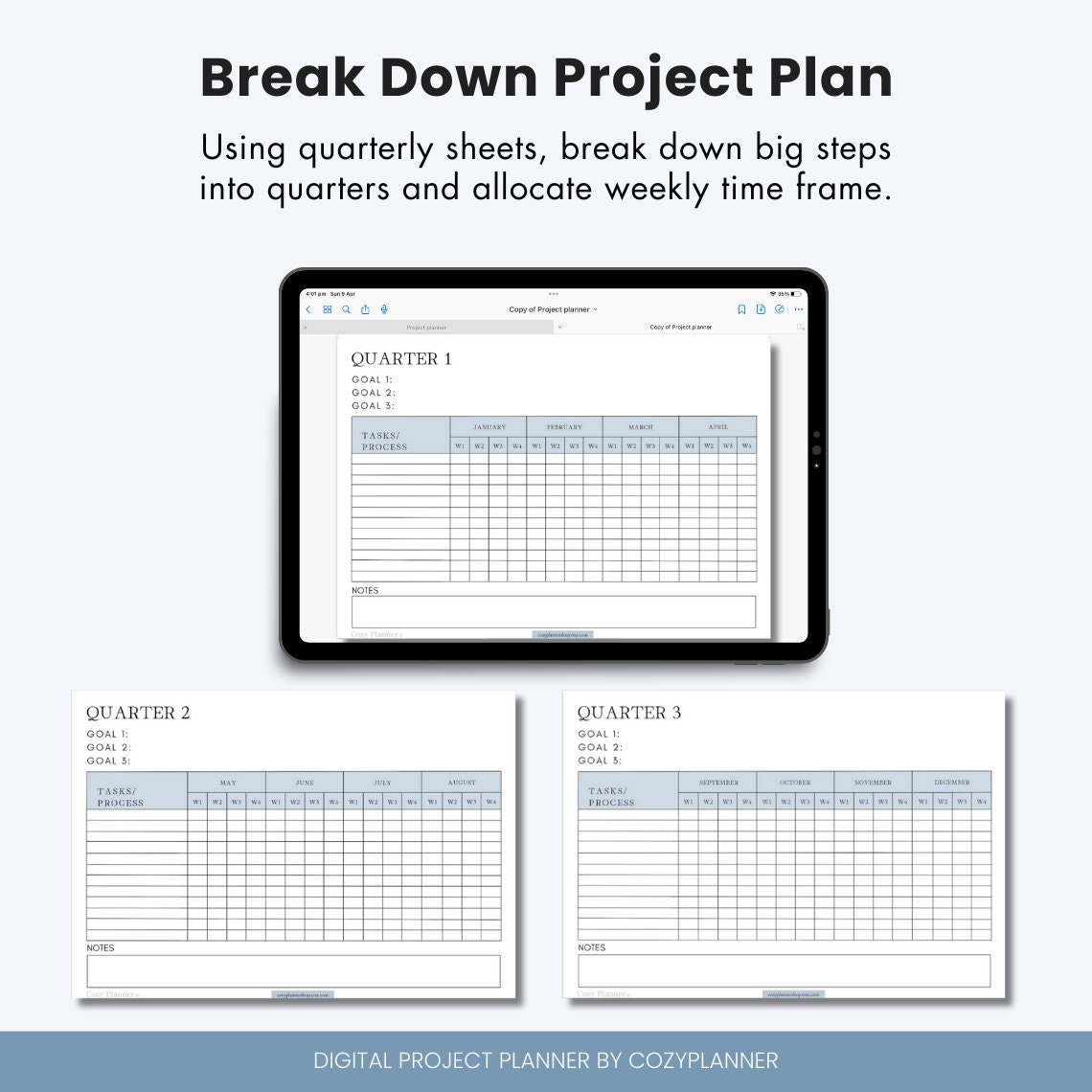 Blue Digital Project Planner for Goodnotes and Notability, for Managing ...