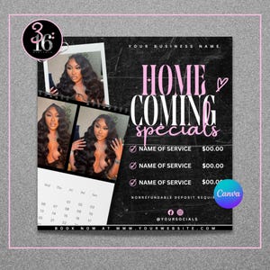Homecoming Specials Flyer | Lash Flyer , Nail Flyer, Hair Install, Mua, Hairstylist, Sew In, Lace Install Flyer