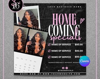 Homecoming Specials Flyer | Lash Flyer , Nail Flyer, Hair Install, Mua, Hairstylist, Sew In, Lace Install Flyer