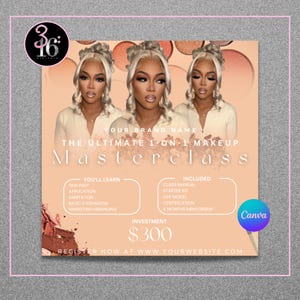 Makeup Class Canva Template | Makeup Artist Class Flyer, Beauty Training Class, 1 on 1 Makeup Course Editable Instagram Flyer