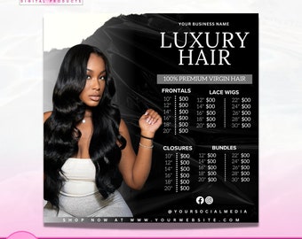 DIY Hair Bundles Price List Template| Pricing List Guide Sheet For Wigs Closures Frontals Hair Bundle Extensions| Editable Price List Canva