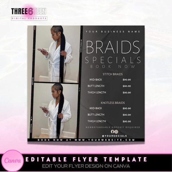 DIY Braid Specials Flyer| Braid Deals Lash Deals Nail Deals Install Deals November Deals Monthly Deals Braid Hairstylist Lash Tech Mua