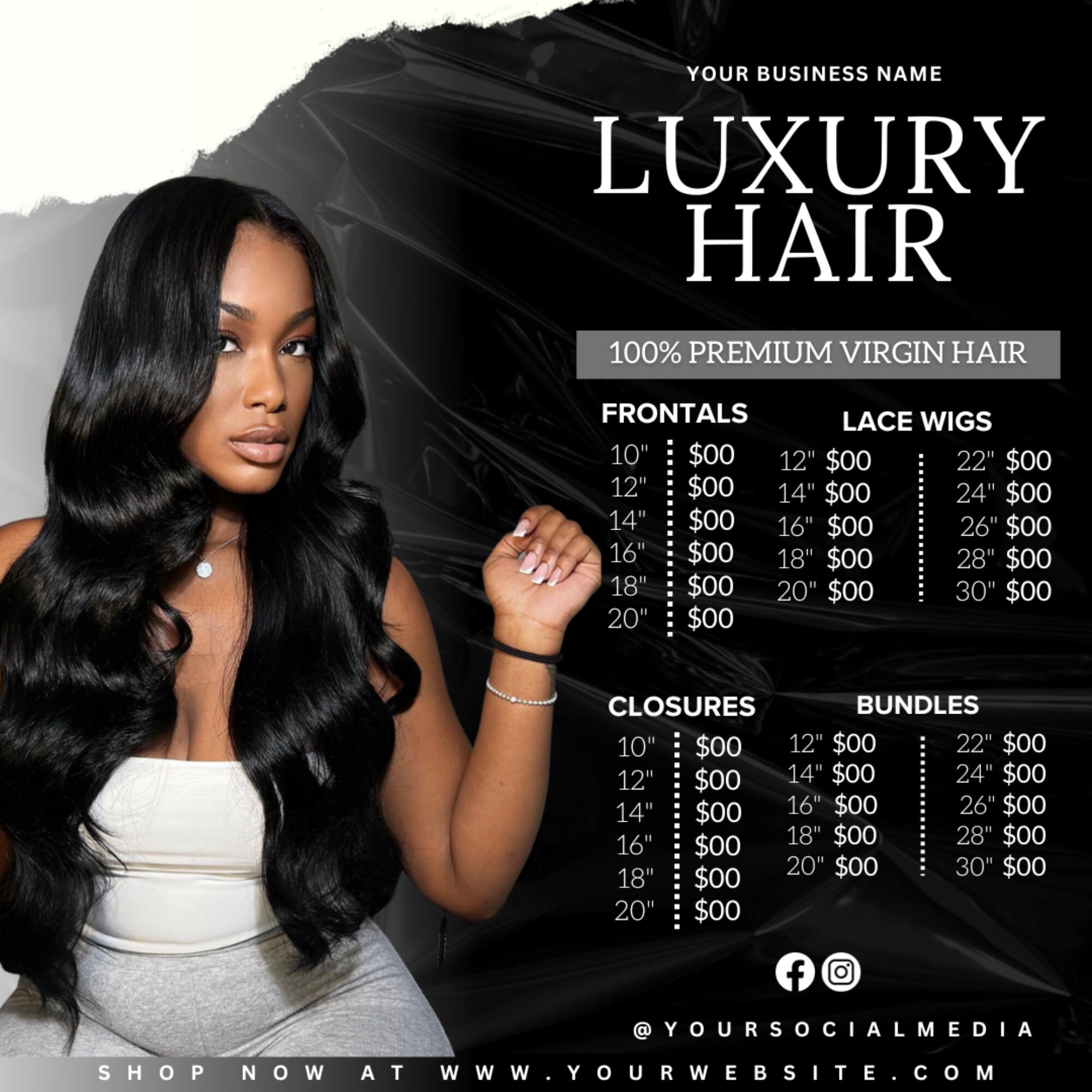 DIY Hair Bundles Price List Template Pricing List Guide Sheet for Wigs Closures Frontals Hair Bundle Extensions Editable Price List Canva - Etsy