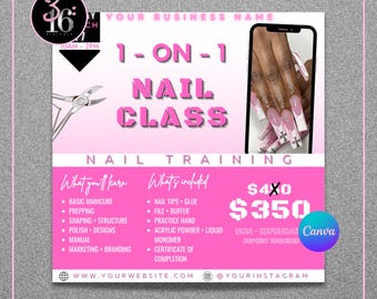 Nail Tech Class Canva Template | Nail Tech 1 on 1 Masterclass, Nail Training, Nail Tech Editable Instagram Flyer