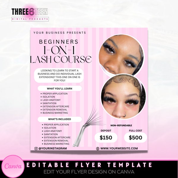 DIY 1 On 1 Lash Course Flyer| Lash Class Flyer Social Media Flyer| Lash Tech Nail Mua Hairstylist Esthetician Beauty Class Flyer Template