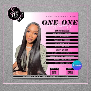 One on One Masterclass Canva Template | Lace Install Class, Nail Class, Braid Class, Wig Making, Brow Tint Class Editable Instagram Flyer