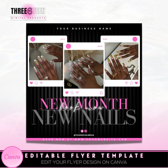 DIY New Month New Nails Flyer| Nail Appointments Available, Nail Bookings Open, Nail Tech Booking Flyer Editable Canva Template