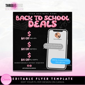 DIY Back To School Deals Flyer| Lash Tech Flyer Nail Tech Makeup Artist Hairstylist Esthetician Editable Social Media Flyer| Flash Sale