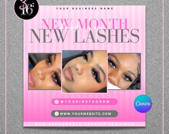 DIY Lash Tech Flyer| New Month New Lashes Lash Tech Flyer Monthly Bookings For Lash Tech Nail Tech Esthetician Hairstylist Canva Template
