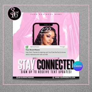 Text Alert Canva Flyer| Subscribe Now Notification Flyer Boutique Lash Tech Clothing Hairstylist Nail Mua Beauty Text Alerts