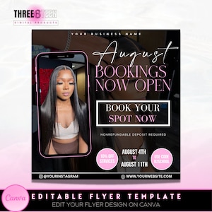 DIY Monthly Bookings Flyer| August Bookings Flyer Lash Tech Nail Tech Mua Esthetician Braider Hairstylist Wig Installs Flyer| Flash Sale