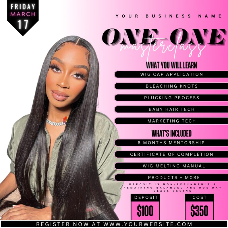 DIY Hairstylist Flyer Wig Lace Install Class Template Social Etsy