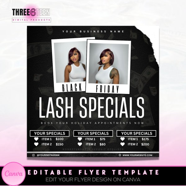 DIY Black Friday Specials Flyer| Lash Sale Flyer Lash Tech Nail Tech Hairstylist Install Specials Wax Esthetician Brow Microblading Specials