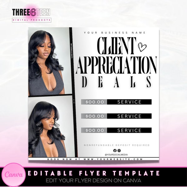 DIY Client Appreciation Deals Flyer| Lash Sale Hair Sale Install Deals Braid Deals Wax Deals Makeup Deals Flyer| Client Appreciation Flyer