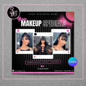 DIY Glam Makeup Specials Flyer| Makeup Artist Flyer Makeup Deals Flyer Makeup Specials Lash Tech Nail Tech Mua Esthetician Editable Flyer
