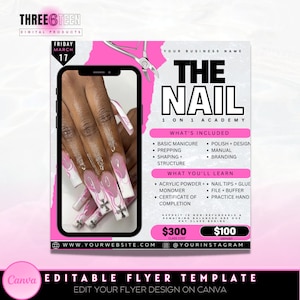 DIY Nail Class Flyer| Nail Course, 1 on 1 Nail Class, Nail Tutorial, Nail Tech Course Editable Canva Template