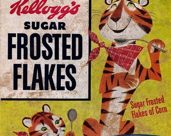 1952 Kelloggs Sugar Frosted Flakes With Tigers 16" Heavy Duty USA Made Metal General Store Advertising Sign