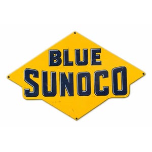 Yellow Blue Sunoco 18&quot; Wide Heavy Duty USA Metal Gas Station Advertising Sign