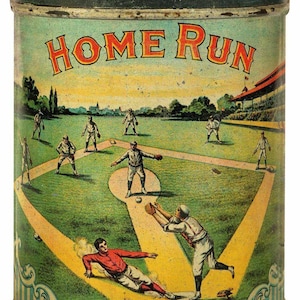 Home Run Tobacco Baseball Can Shaped 23&quot; Tall Heavy Duty USA Made Metal Tobacciana Advertising Sign