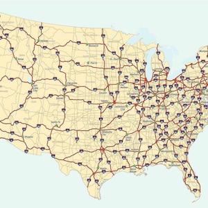 United States Interstate Transportation System 24" Heavy Duty USA Made Metal Home Decor Travel Map Sign