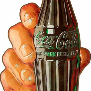 Coca Cola Hand Holds Coke Bottle 19&quot; Heavy Duty USA Made Metal Advertising Sign