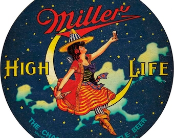Miller High Life Beer Witch 14&quot; Round Heavy Duty USA Made Metal Advertising Sign