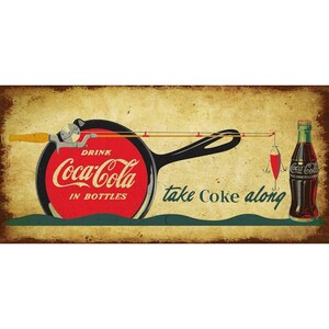 Drink Coca Cola In Bottles Fishing 20&quot; Heavy Duty USA Made Metal Advertising Sign