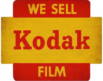 We Sell Kodak Film Bright Red Yellow Colors 22&quot; Heavy Duty USA Double Sided Metal General Store Advertising Sign - Aged Version