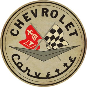 Chevrolet Corvette 2 Flags 14&quot; Round Heavy Duty USA Made Metal Advertising Sign