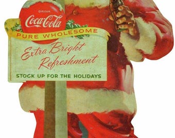 Coca Cola Santa Claus Light Post 24" Heavy Duty Usa Metal Coke Soda Pop Advertising Sign
