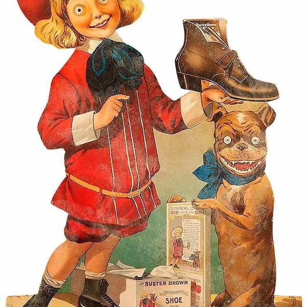 Buster Brown & Dog Blue Ribbon Shoes 16" Heavy Duty USA Metal Advertising Sign