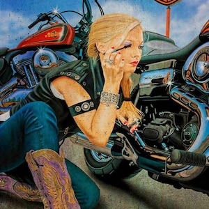 Harley Davidson Girl Applying Mascara 18&quot; Heavy Duty USA Made Metal Advertising Sign