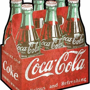 Coca Cola Six Pack Carton Of Coke 15" Heavy Duty USA Made Metal Aged Look Adv Sign