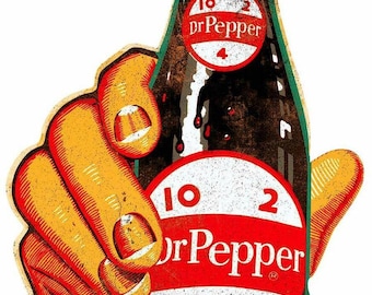 Hand Hold Dr Pepper 10 2 4 Bottle 22&quot; Heavy Duty USA Made Metal Advertising Sign