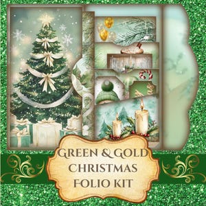 Green & Gold Christmas Folio Kit | Junk Journal Printables | Covers | Pockets | Tags | Ephemera | Digital Download | Activities